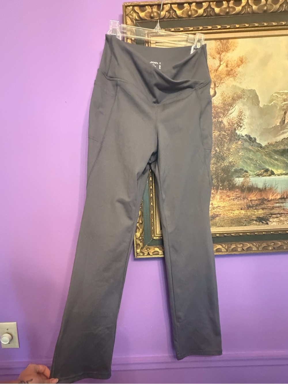 Gray Jockey high rise crossover waist flare/bootcut yoga pants / leggings Medium